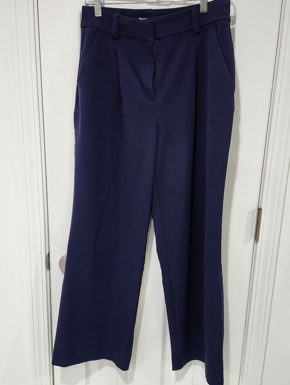 Loft Peyton Trousers Navy Blue Pleated Wide-leg Size 6P Pre-Owned Ex Cond